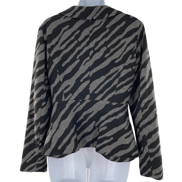 SANDRO SPORTSWEAR S Blazer Black Animal Print Scoop Collar Peplum Skirt Jacket - Picture 4 of 10